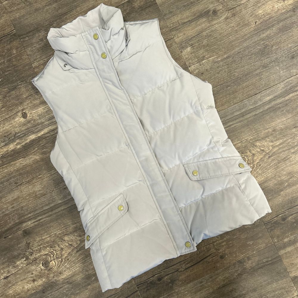 Talbots Women Puffer Down Filled Vest Size Small Gray Zip‎ Snap
